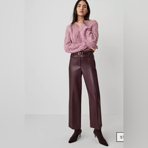 NWT Ann Taylor Faux Leather Straight Ankle Pants- Burgundy - Picture 1 of 8